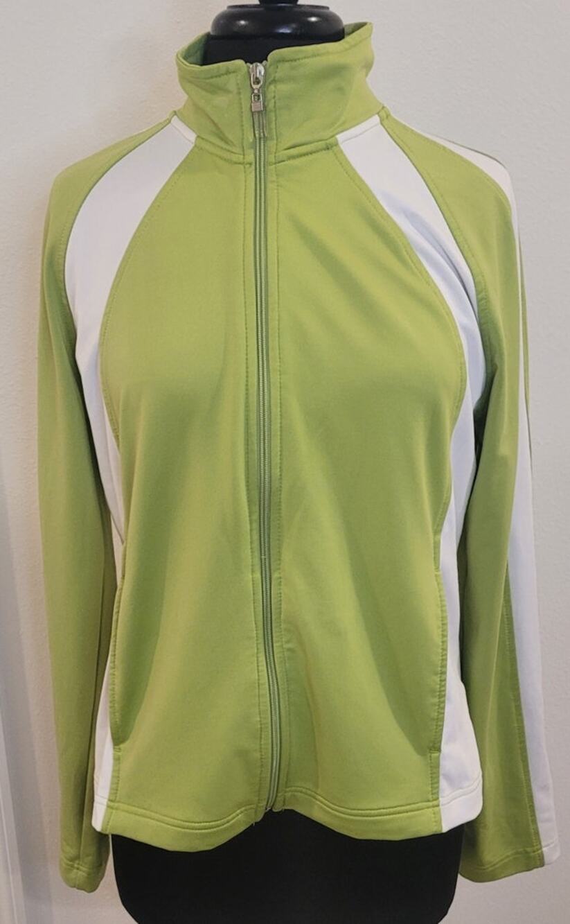 Athletic Works Green White Track Jacket Women L Full Zip